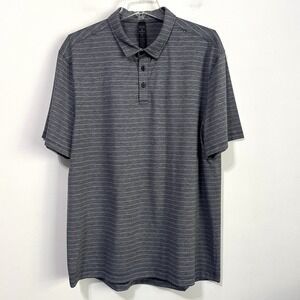 Lululemon Mens Evolution Shirt Polo XXL Gray Stripe Short Sleeve Active Golf